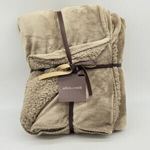 Allen + Roth Velvet Berber Throw Blanket Tan Sherpa NEW